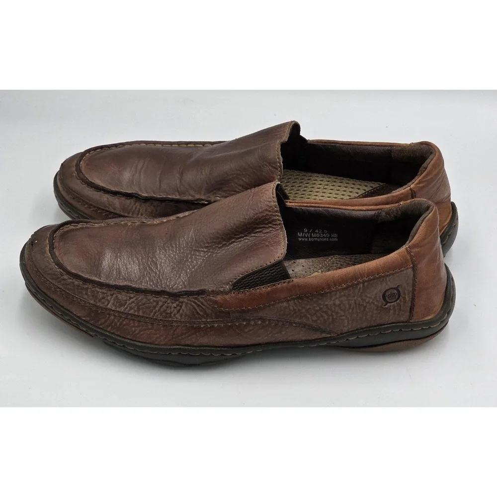 Born‎ Men's Brown Leather Slip-On Loafer Casual Boat Shoes Size US 9 M EU 42.5